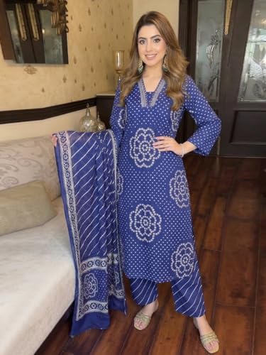 Image of ANNI Designer Women's Rayon Viscose Printed Anarkali Kurta with Palazzo and Dupatta | Stylish Ethnic Wear Set for Women | Festive, Wedding Kurti Set