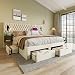 ZIDEY Bett mit Nachttischen, Schlafzimmer Komplett Set 180x200 Polsterbett mit LED&USB&4 Schubladen, Doppelbett Stauraumbett Bettgestell mit Lattenrost, Samt, Ohne Matratze,Beige