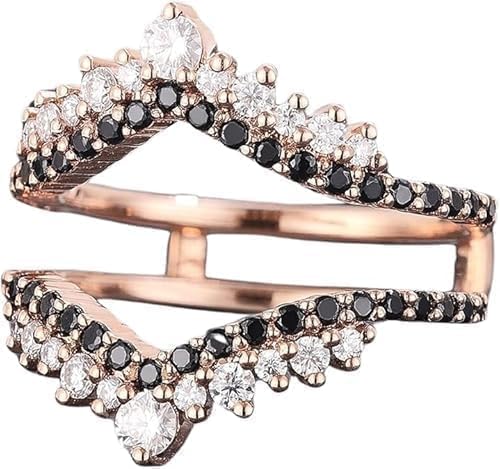 Finecreation_usa-2.20Ct Round Cut Lab Created Black and White Diamond Prong Set Woman's Warp Enhancer Wedding Band Ring 14K Rose Gold Finish