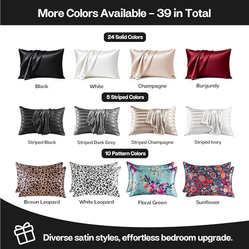 Image of MR&HM Satin Pillowcase for Hair and Skin, Silk Satin Pillowcase 2 Pack, Queen Size Pillow Cases Set of 2, Silky Pillow Cover with Envelope Closure (20x30, Black)