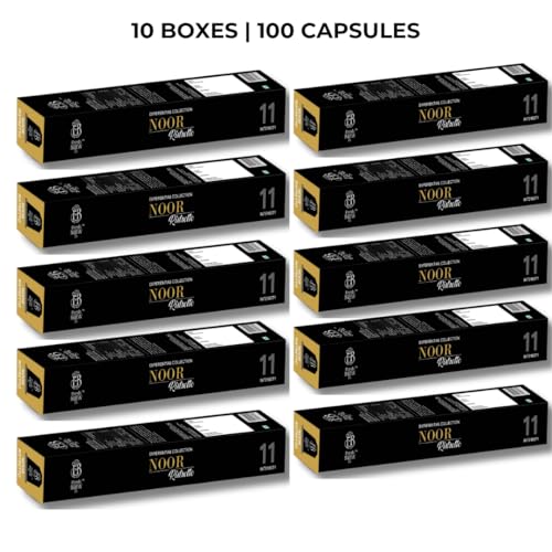 Image of Fresh Brew Co. Noor Ristretto Coffee Capsule | Intensity 11 | Dark Roast | Nespresso Compatible | Aluminium Capsules | Bold & Intense Flavor | 10 Capsules Per Pack (Pack of 10)