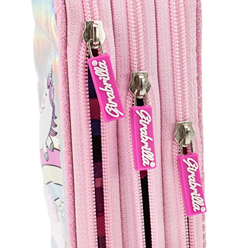 Girabrilla Nice Group Unicorn Pencil Case with 3 Compartments for Children Duvet Effect, Pink - Image 3
