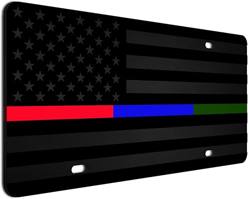 Miniatura 30 de JASS GRAPHIX Placa de matrícula personalizada con la bandera estadounidense de línea amarilla, homenaje personalizado a despachadores y operadores