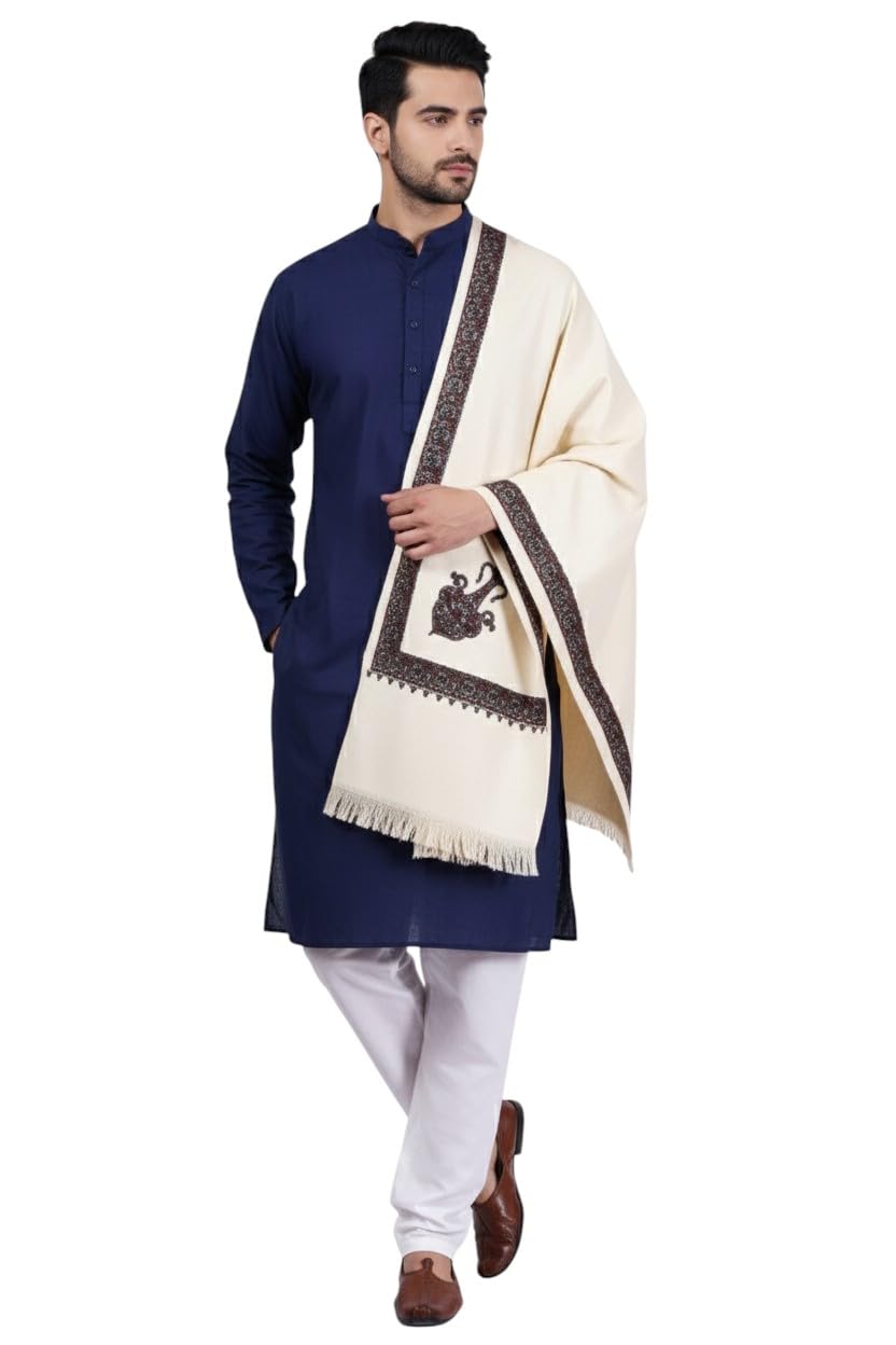 KAVIM White Wool Printed Men's Shawl KA-SWL-70-image-12