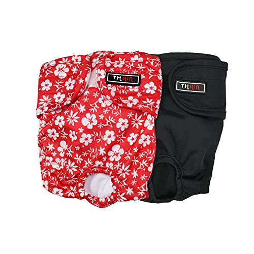 THAIN 犬 おむつカバー 犬オムツ 犬用サニタリーパンツ 布 女の子用 雌犬 洗える 再利用可能 サイズ調整可能 生理パンツ 介護 お出掛け 散歩便利 2点セット