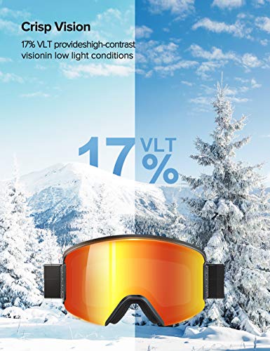 Ski Snowboard Goggles with Heated Graphene Anti-Fog Lens Charged Snow Sport Goggles Far Infrared Over-Glasses Double Lenses Helmet for Men, Women & Youth, Skiing Compatible UV Full Protection for Eyes