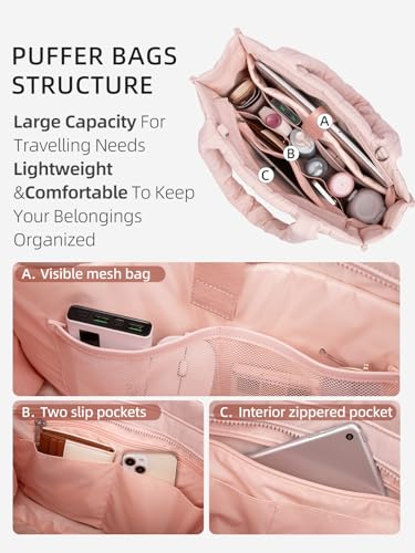 Image of WESTBRONCO Puffer Crossbody Bags for Women Quilted Tote Bag Puffy Weekender Overnight Bag Nylon Shoulder Handbag