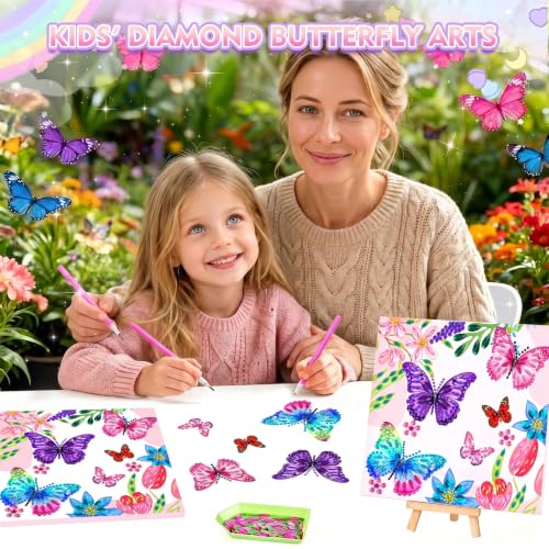 LCOZX 3D Fluttering Butterfly Diamond Art Kit for Kids Ages 8-12–Sparkling Gem Painting with Wooden Stand, Easy Arts & Crafts for Girls & Boys, Unique Birthday Gift & Bedroom Decor — view 2