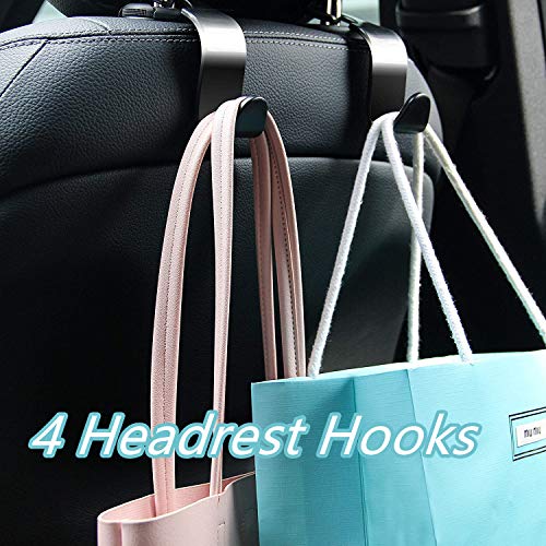 Xergur Car Seat Gap Organizer Front Seat Gap Filler, 1 Pair Multifunctional Car Storage Box with Cup Holder for Driver and Passenger Side - 4 Car Headrest Hooks for Purse Groceries Bag Handbag