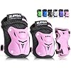 2PM SPORTS Knee Pads for Kids, Wrist Guards Knee and Elbow Pads Set with Drawstring Bag, Protective Gear Set for Girls Boys Roller Skating Cycling Skateboard