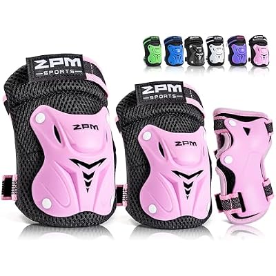 2PM SPORTS Knee Pads for Kids, Wrist Guards Knee and Elbow Pads Set with Drawstring Bag, Protective Gear Set for Girls Boys Roller Skating Cycling Skateboard
