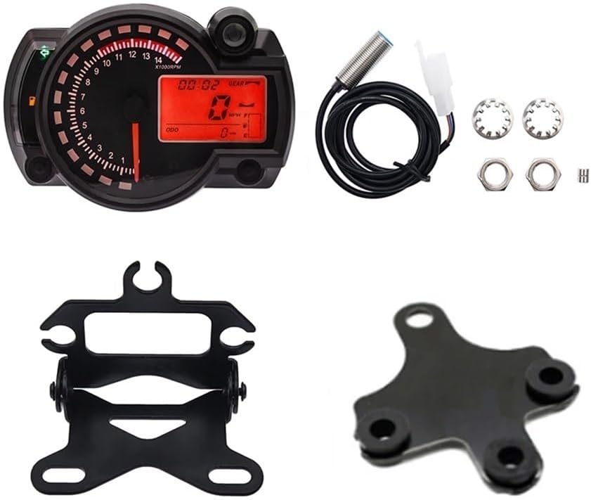 Motorcycle Speedometer Gauge Universal Digital Motorcycle RX2N Odometer Tachometer Meter Instrument Adjustable MAX 299KM/H Dashboard Fuel Gauge