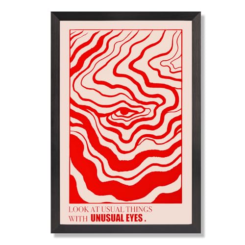Black Framed Flat Look At Usual Things With Unusual Eyes Poster Red And White Wave Pattern Canvas Wall Art Minimalist Prints Painting For Home Bedroom Dorm Wall Decor 8x10in Black Framed Flat