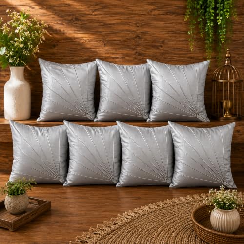 Image of Noor Silk Cushion Covers Pack of 7 | 16x16 Inches, Silver