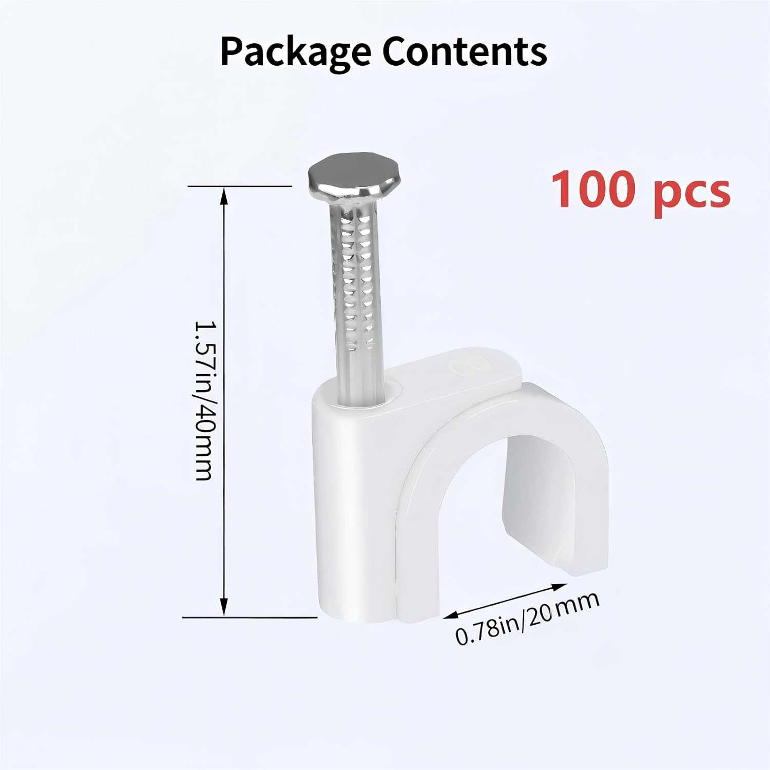 Cable Clips 100pcs 20mm Cable Tacks with Steel Nails Cable Holder Wall Wire Clips for Cord Management Wire Holders for Cords White