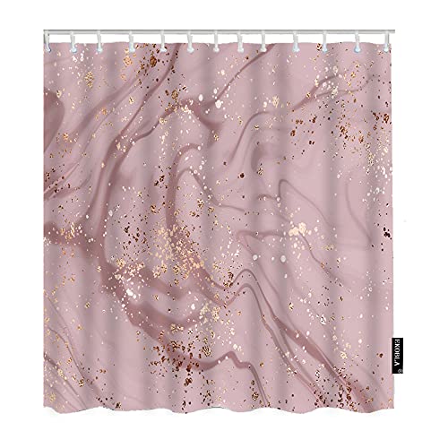 EKOBLA Flüssiger Marmor Badezimmer Duschvorhang Kunstvolle Malerei Roségold Glitzer Konfetti Schwerer Stoff 12 Haken Vorhänge für Schlafzimmer Küche Badewannen 152 x 183 cm Cover