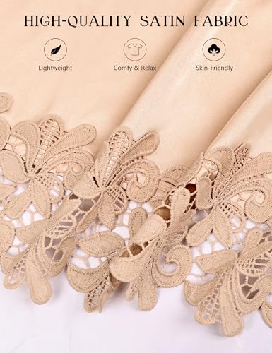 EPLAZA Bride Robe for Wedding Day Set Bridal Robe Lace Trim Silky Embroidery Satin Kimono for Bridal Party (Champagne-Mother of The Bride, 2X-Large-3X-Large)
