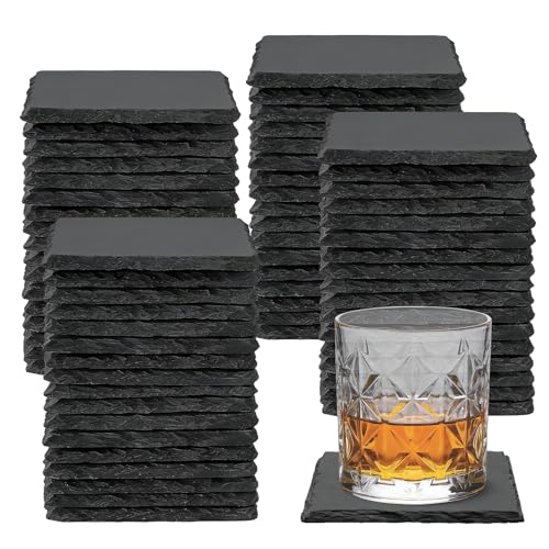 SIJDIEE 68 Pcs 4 Inch Square Black Slate Coasters Bulk for Laser Engraving