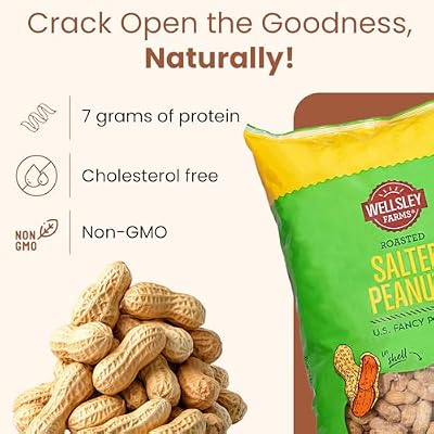 Wellsley Farms Salted Roasted Peanuts In Shell, USA Grown Whole, Non-GMO, Gluten-Free, Vegan, Cholesterol-Free, Shell-Cracking Snack for Game Day, BBQ & Travel, 5 lb Bag