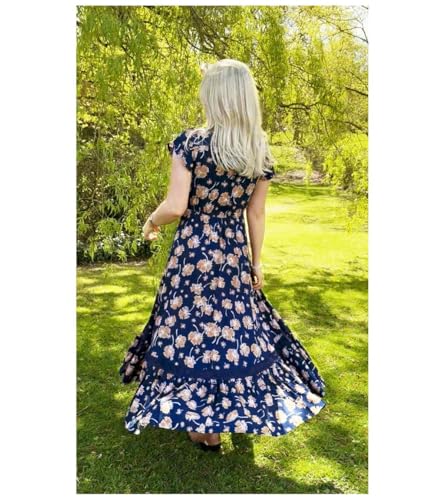 Robe longue bohème imprimée Blue Banana à boutons et manches courtes