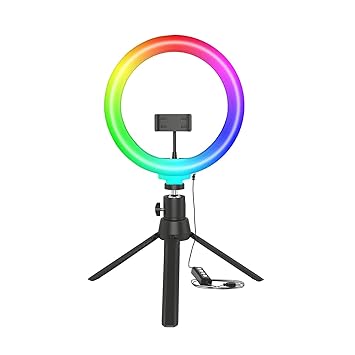 Amazon Basics 12-inch RGB Ring Light with Mini Tripod Stand | 18 RGB Colour Patterns | Dimmable Lighting for YouTube, Photoshoot, Video, Livestreaming, Makeup & Vlogging
