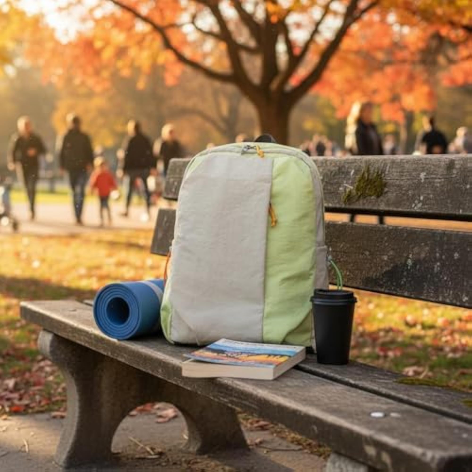 Crinkled Patchwork Two-Tone Nylon Backpack, Yellow