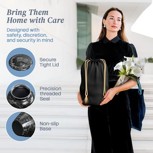 Image of Large Handcrafted Urn for Ashes Adult Male and Female - Cremation Urns for Human Ashes Adult Man and Woman - Decorative Funeral Urns - Memorial Urn with Black Marble Finish - Large (10.5 inch H x 6.25 inch W)