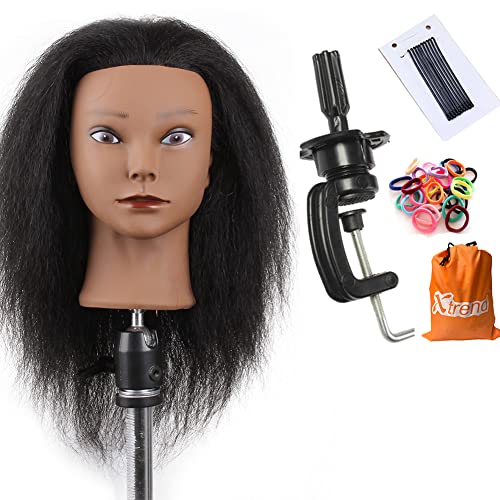 Xtrend Tête de mannequin avec de vrais cheveux Coiffeur Tête d'entraînement Mannequin Cosmétologie Tête Coiffeurs Pratique Tête d'entraînement pour la coiffure (Pince de table incluse) Cover
