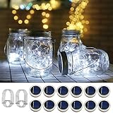 Solar Mason Jar Lights, 12 Pack 30 LED Waterproof Lid Light with Hangers (No Jar), Fairy Firefly Out
