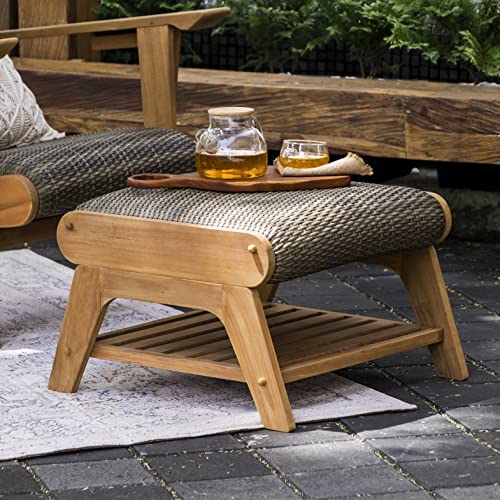 Cambridge Casual Auburn Upholstered Plantation Teak Wood Outdoor Ottoman #TOP12