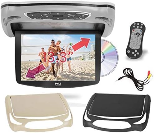 Pyle Car Roof Mount DVD Player Monitor 13.3 inch Vehicle Flip Down Overhead Screen- HDMI SD USB Card Input with Built-in IR Transmitter for Wireless IR Headphone, 3 Style Colors - Pyle PLRD146