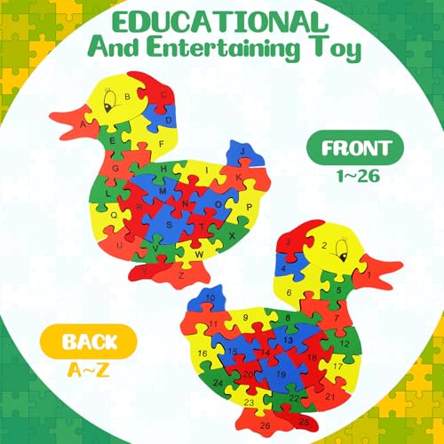 Image of Yunsailing 4 Pcs Alphabet Jigsaw Puzzle Wooden Blocks Toys Alphabet Educational Toddler Puzzle Toys for Preschool Learning Party Favor Gift Learning(Snake, Snail, Duck, Dog)