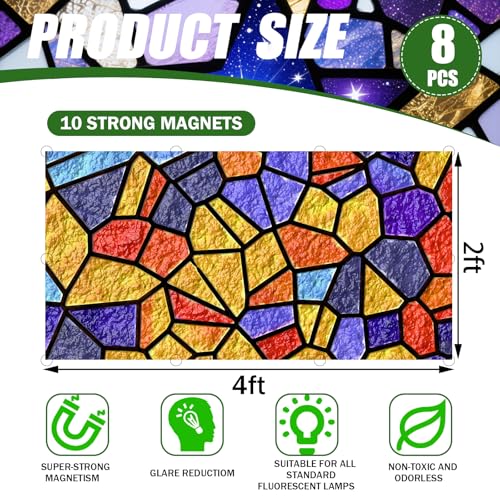 Image of 8 Pcs Fluorescent Light Covers with 80 Magnets Decorative for Classroom Ceiling Light 4 x 2 Feet Magnetic Light Covers Filter Easy Install for Office Hospitals & Home Drop Ceiling Supplies