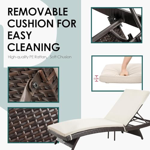 Image of Outdoor Poolside Lounger with Adjustable Backrest Sun Chaise Recliner for Terrace Garden Poolside for Relaxation Durable and Stylish- (Brown & Beige) 2 Lounger+Side Table