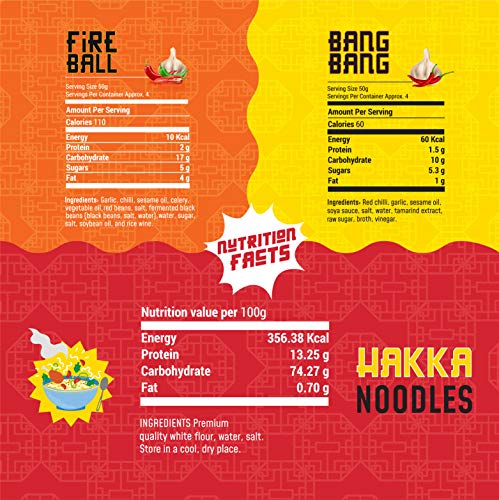 Image of MasterChow Sweet And Spicy Noodle Pack With Hakka Noodles (300G) + Chilli & Garlic Bang Bang (220G)+ Sweet & Spicy Delhi Belly (220G) Cooking Sauce | Serves 4-5 Meals,740 Gm
