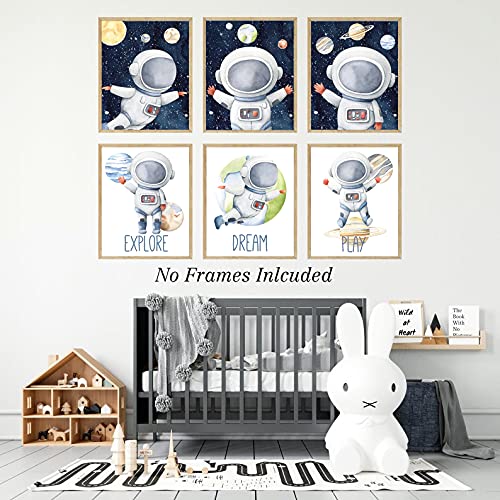 Ruiyan 6 Pieces Funny Inspirational Cartoon Outer Space Astronaut Planet Wall Art, Explore Dream Discover Art For Boys,(8*10Inch)Perfect Nursery Playroom Classroom Or Children Room Decor #TOP6
