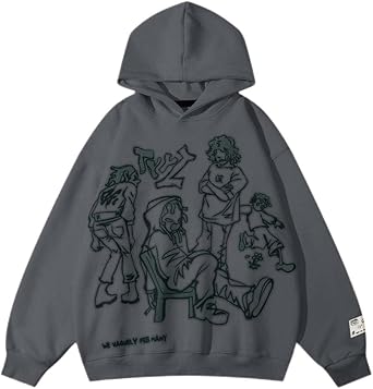 Aelfric Eden Mens Graphic Oversized Hoodie Cartoon Character Print Streetwear Casual hoodies y2k Hooded Sweatshirt