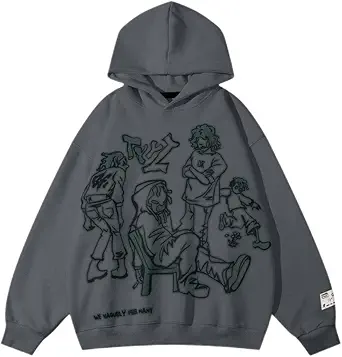 Aelfric Eden Mens Graphic Oversized Hoodie Cartoon Character Print Streetwear Casual hoodies y2k Hooded Sweatshirt