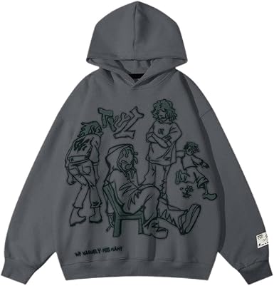 Aelfric Eden Mens Graphic Oversized Hoodie Cartoon Character Print Streetwear Casual hoodies y2k Hooded Sweatshirt