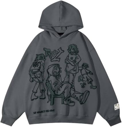 Aelfric Eden Mens Graphic Oversized Hoodie Cartoon Character Print Streetwear Casual hoodies y2k Hooded Sweatshirt