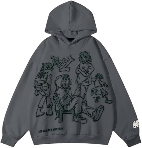 Aelfric Eden Mens Graphic Oversized Hoodie Cartoon Character Print Streetwear Casual hoodies y2k Hooded Sweatshirt