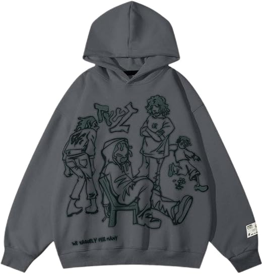 Aelfric Eden Mens Graphic Oversized Hoodie Cartoon Character Print Streetwear Casual hoodies y2k Hooded Sweatshirt