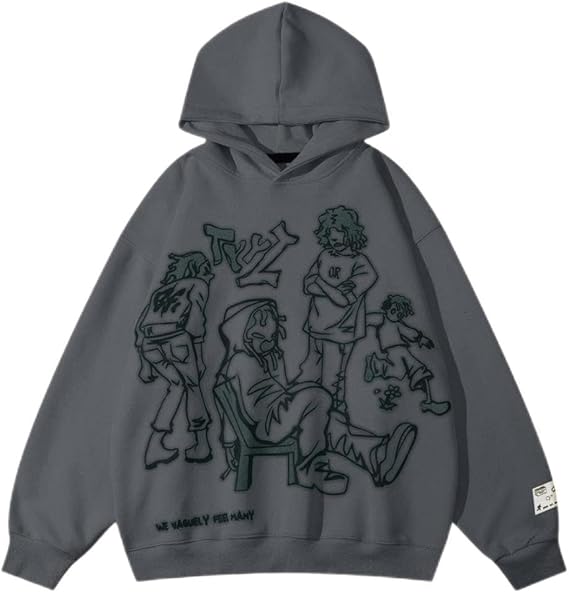 Aelfric Eden Mens Graphic Oversized Hoodie Cartoon Character Print Streetwear Casual hoodies y2k Hooded Sweatshirt