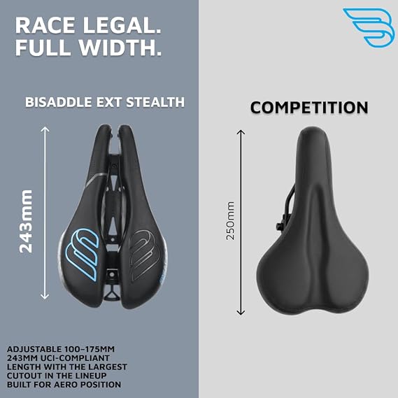 BiSaddle EXT Stealth Bike Saddle - Adjustable Noseless Split Road Bike Seat