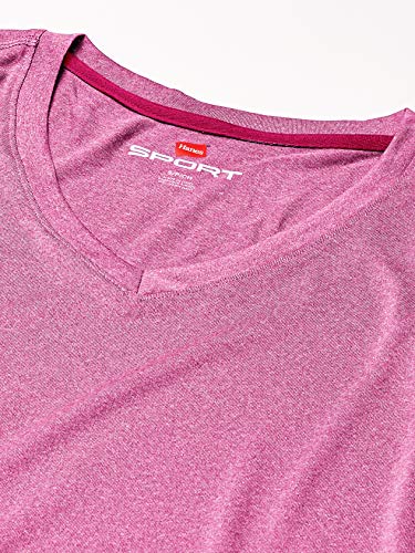 Hanes Women's Sport Cool Dri Performance Long Sleeve V-Neck Tee, Fresh Berry Heather, X Large