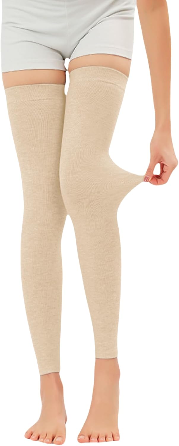 JUMISEE Men Women Leg Compression Sleeves, Elastic Cotton Full Leg Knee Brace Leg Support for Arthritis Joint Pain Relief