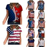 WQJNWEQ Women Summer V Neck Short Sleeve July 4th American Flag T Shirts Independence Day Patriotic