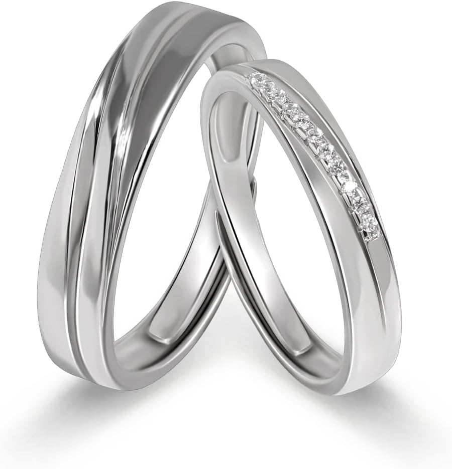 Meissa Intertwined Couples Rings for Men and Women 925 Sterling Silver Wedding Bands Size Adjustable Anniversary Ring Set Promise Ring