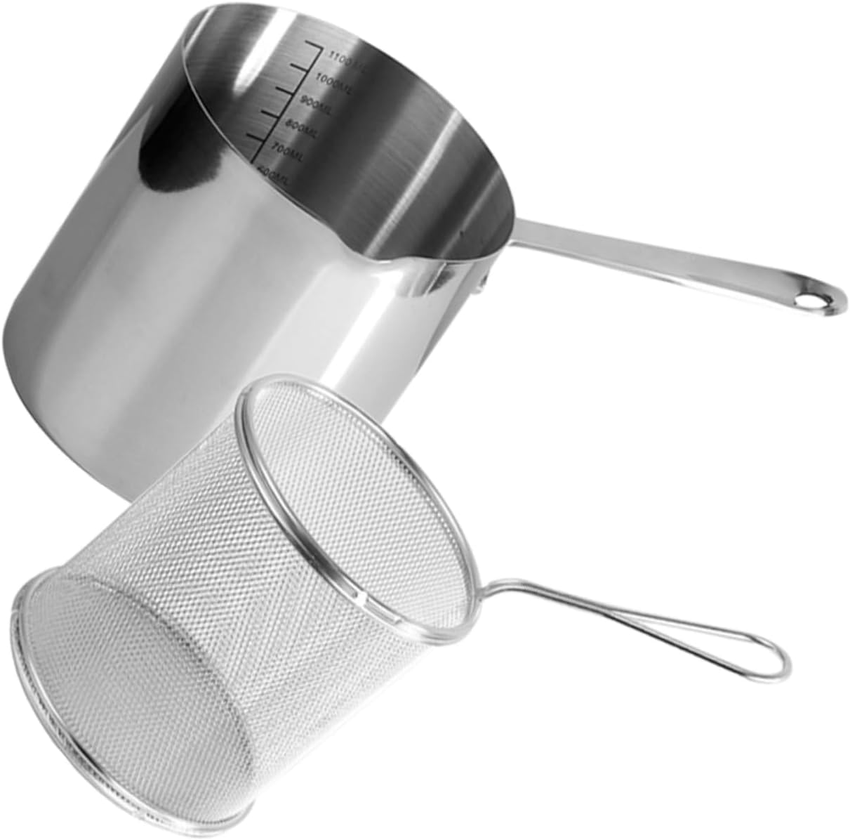 Zerodeko Stainless Steel Deep Fryer Pot with Handheld Basket Heat Resistant Frying Pot for Household Use Mini Deep Fry Basket with Filter Screen Multi Use Kitchen Cookware