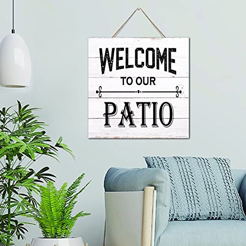 Plaque en bois Welcome to Our Patio 30,5x30,5 cm pour habiller un mur de bureau vide